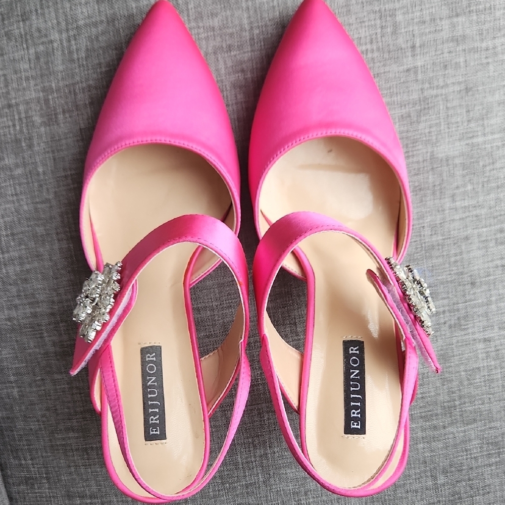 Vibrant Pink Heels with Dazzling Embellishment - Picture 5 of 14